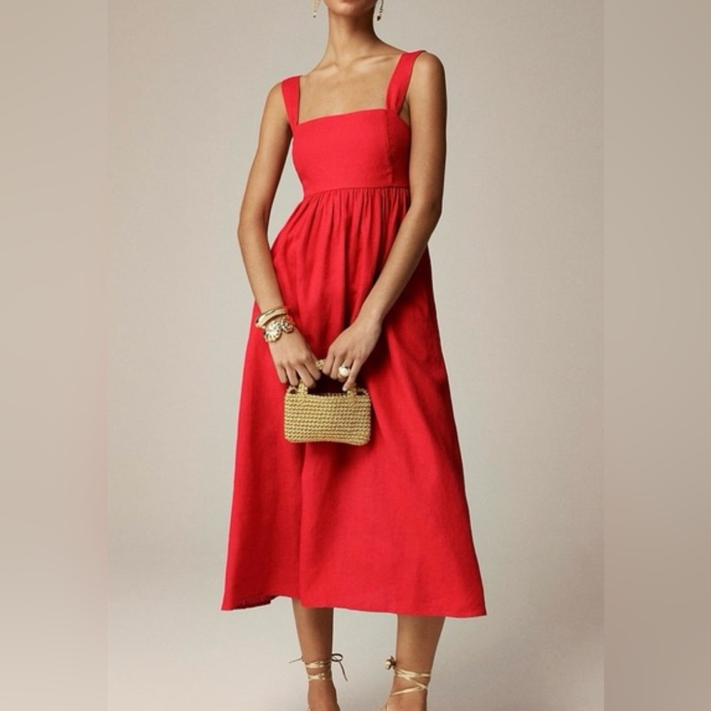 J Crew Squareneck MIDI Dress in Linen, size 10, NWT